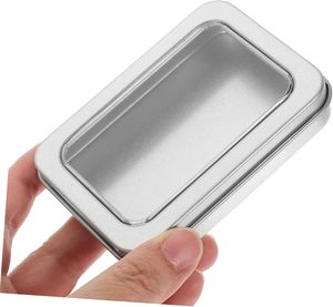 Muestras Gratuitas al por Mayor: Caja Metálica Rectangular Plateada de Grado Alimenticio con Bisagras, Personalizable, con Tapa Transparente y Ventana Redonda - Product Image 3