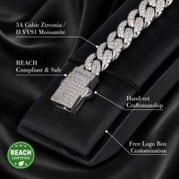 Bracelet chaîne cubaine en laiton serti de zircons cubiques, sertissage manuel, style bling-bling
