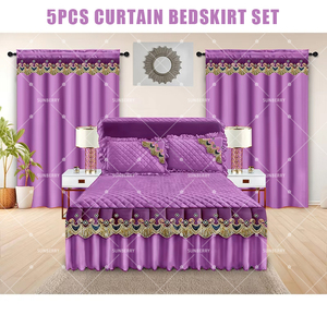 Ensemble de literie de luxe 5 pièces avec jupe de lit brodée, couvre-lit matelassé en coton, rideaux et taies d'oreiller – Fournisseur d'usine - Product Image 5