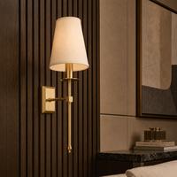 Applique Murale Moderne de Luxe Faite à la Main en Laiton avec Abat-jour en Tissu, 1 Lumière, pour Chambre, Salon, Couloir, Escalier, Villa, OEM ODM