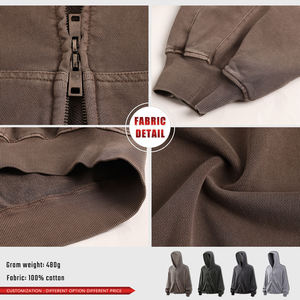Heavyweight 480GSM 100% Cotton Zipper-Up Hoodie Oversized Raglan Sleeve Solid Lined Winter Vintage Boxy Streetwear - Product Image 6