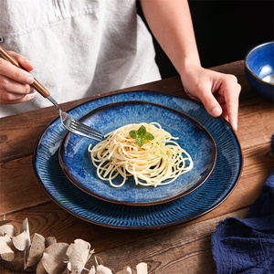 Bán Buôn Chất Lượng Cao Tùy Chỉnh Phản Ứng Men Màu Xanh Tấm Và Bát Nhà Hàng Gốm Bộ Đồ Ăn Để Bán - Product Image 2