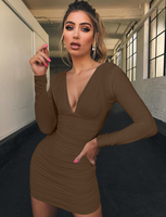 Nouvelle Robe de Soirée Sexy Moulante à Manches Longues et Col en V Profond pour Clubbing
