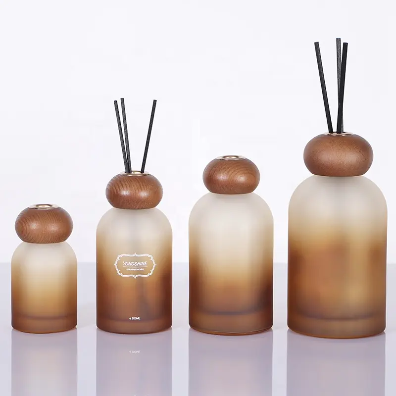 100ml 200ml 250ml 500ml gradient brown color diffuser glass bottle home fragrance with brown wooden lid