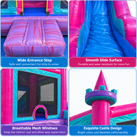 Château gonflable Ceyu Teal Pink avec toboggan et piscine d'atterrissage pour location événementielle et fêtes d'enfants