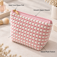 Pochette de maquillage en velours côtelé avec logo personnalisé, fermeture éclair, grande capacité, organiseur de toilette de voyage pour femmes, vente en gros