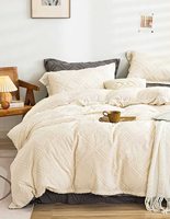 Ensemble de literie 3 pièces beige en jacquard tufté avec housse de couette et taies d'oreiller en microfibre brossée à motif losanges ciselés