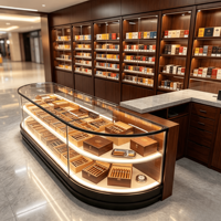Comptoir de présentation de cigarettes en bois laqué haut de gamme avec caisse intégrée, vitrine à cigares en verre