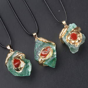 Nuevo Estilo Creativo, Cristal de Piedra Natural, Aventurina Verde, Amatista, Gema Irregular en Bruto, Colgante, Collar, Amuletos - Product Image 6