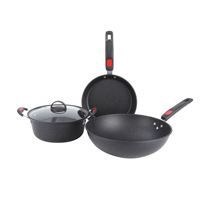 Ensemble de Batterie de Cuisine Antiadhésive en Pierre Médicale et Blé: Wok, Marmite et Poêle à Frire
