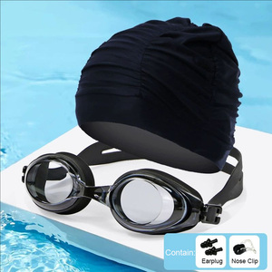 Bonnet <span class=keywords><strong>de</strong></span> bain plissé Extra Large pour femmes 4 pièces ensemble confortable PU comprend des lunettes <span class=keywords><strong>bouchon</strong></span> d'oreille pince-<span class=keywords><strong>nez</strong></span> pour cheveux longs pour la <span class=keywords><strong>natation</strong></span> - Product Image 3