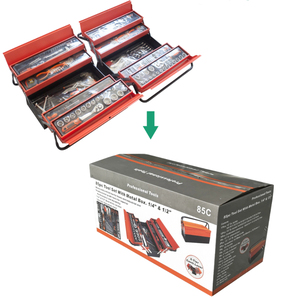 Kit d'outils combinés 85 pièces OEM pour réparation automobile, comprenant clés à cliquet, douilles et clés à molette en acier, avec boîte de rangement - Product Image 1