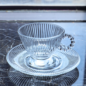 ชุดแก้วกาแฟชาแก้วใสสไตล์ยุโรปโบราณสีอำพันพร้อมจานรองขายส่งราคาถูก - Product Image 3