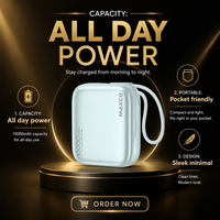 Batterie externe MAXCO de petite taille 10000mAh Li-Polymère avec charge rapide PD 22.5W pour utilisation en extérieur