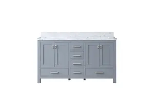 High Quality Modern 60 Inch Floor Grey Wooden Bathroom Vanity With Carrara White Marble Top Double Bathroom Vanity Furniture