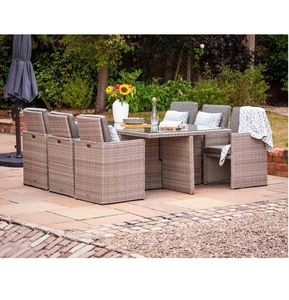 Durable PE Rattan Outdoor Dining Furniture <b>Set</b> Garden Wicker <b>Cube</b> <b>Set</b> 11 Piece Large Capacity For Family Gathering And Party - Product Image 1