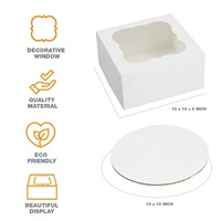 Boîtes à gâteaux blanches en plastique, 10x10x5 pouces, pâtisserie avec fenêtre, planches à gâteaux rondes de style auto-pop