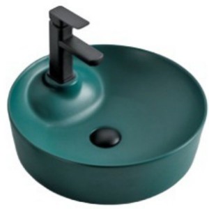 Lavabo de Cerámica Verde Mate Geométrico Redondo Ouni de 40x40cm, Lavabo Moderno para Baño - Product Image 5