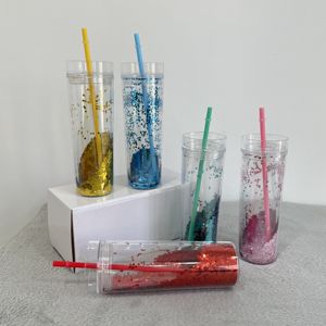 Tazas <span class=keywords><strong>de</strong></span> doble pared con lentejuelas brillantes, polvo <span class=keywords><strong>de</strong></span> bomba transparente, reutilizable, <span class=keywords><strong>de</strong></span> plástico acrílico, aislamiento con tornillo en la tapa y paja, 16oz - Product Image 1