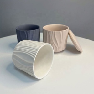 HOT Selling Sample Matte Ceramic Embossed Wavy Container Empty Candle Jars Without Lid - Product Image 5
