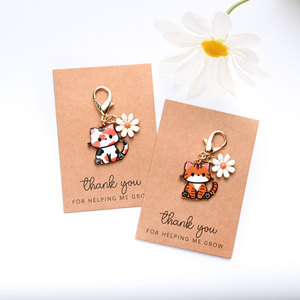 Llavero de Gato de Dibujos Animados con Pequeña Flor, Accesorio para Bolsos, Tarjeta de Agradecimiento en Inglés, Superventas - Product Image 4