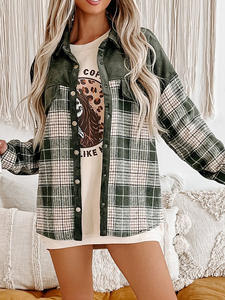 Ropa de <span class=keywords><strong>mujer</strong></span> de comercio exterior europeo y americano <span class=keywords><strong>Amazon</strong></span> New Women's Top de manga larga Plaid Color-blocked Shirt-style Jacket - Product Image 5