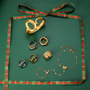 Ensemble de bijoux en acier inoxydable pour femmes, bagues géométriques en forme de cœur, bracelet, accessoires de mode, cadeau - Product Image 4