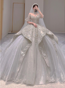 Robes de mariée de style cour de luxe, perles, cristaux, paillettes, robe de mariée à bretelles, longue traîne, robe de mariée pour femmes <span class=keywords><strong>2022</strong></span> - Product Image 2