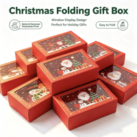 Boîtes cadeaux de Noël pliables personnalisées sur mesure, vente en gros d'usine, avec fenêtre transparente.