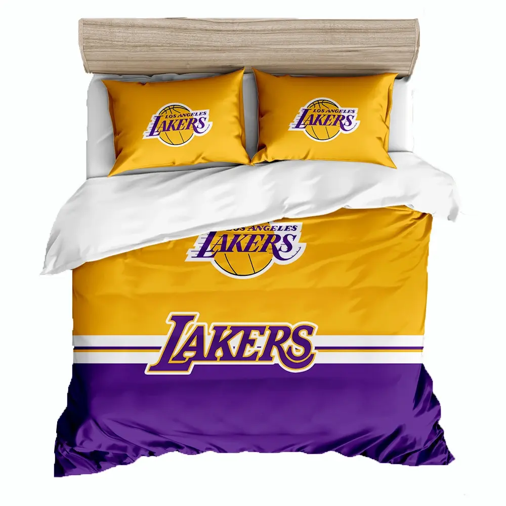 Conjunto de lençóis e capa de edredom com fronha para basquete e futebol com desenho digital 3D para Lakers
