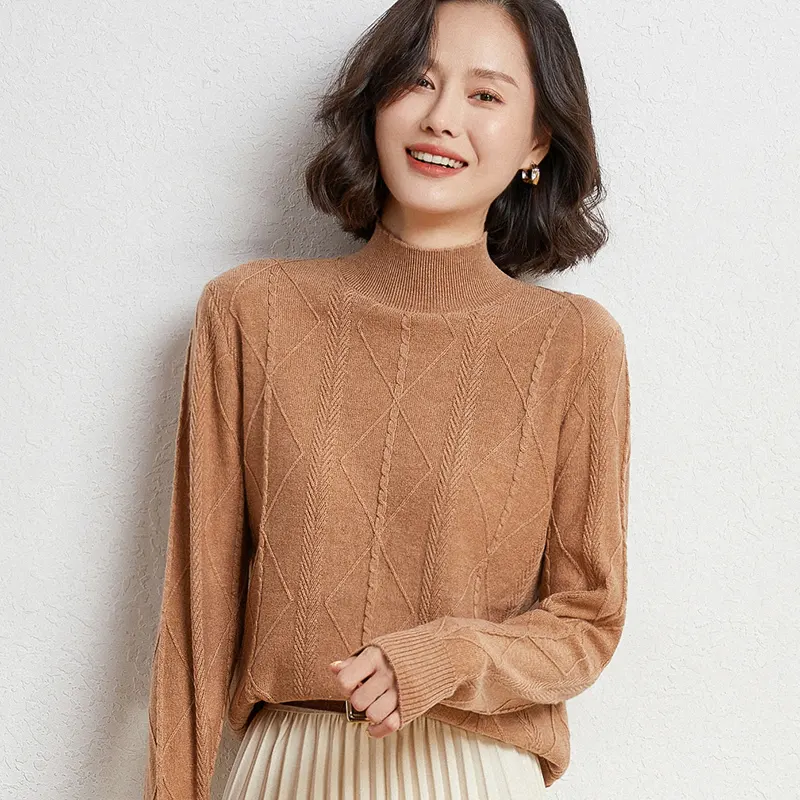Custom Cashmere Turtleneck Stylish Vintage Soft Sweater Cashmere Cable Knit Warm Cashmere Sweaters For Women