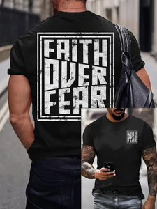 T-shirt Estiva da Uomo Premium all'Ingrosso con Stampa Vintage Cristiana 'FAITH OVER <span class=keywords><strong>FEAR</strong></span>', Traspirante e Morbida, a Maniche Corte - Product Image 1