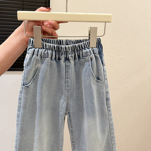 <span class=keywords><strong>Jean</strong></span> respirant pour filles avec nœud perlé, coupe <span class=keywords><strong>large</strong></span> et ample, délavage clair, denim doux, pantalon décontracté style streetwear, taille élastique - Product Image 2