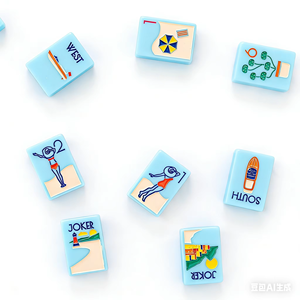 Blue Coast Vacation Themed American <b>Plastic</b> Floral Mahjong <b>Tiles</b> for Holiday Party Gatherings in Stock Ready to Ship - Product Image 4