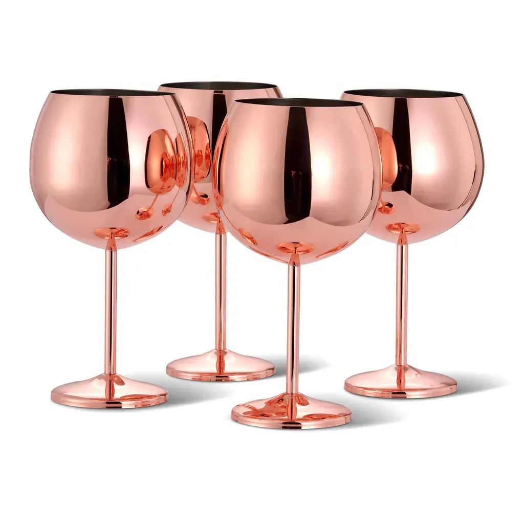 Kacamata anggur besi tahan karat emas mawar besar 24oz 600ml/700ml batang balon logam tidak bisa dipecahkan kaca anggur merah keren