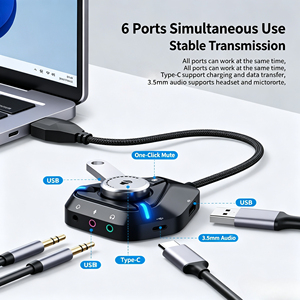 Tarjeta de Sonido Externa USB C 6 en 1 con Control de Volumen, Silenciador de Micrófono, Conector de Audio de 3.5 mm, Concentrador de Carga PD para PC, Laptop, MacBook, PS5 - Product Image 4