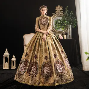 Damen Medieval Renaissance-viktorianisches Kleider Gold Kostüme Königin kleid