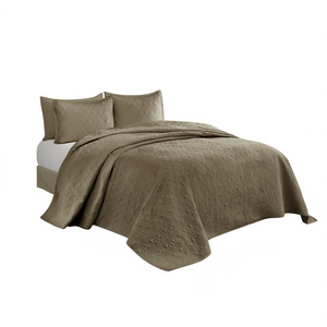 Ensemble de couvre-lit réversible Mocha, taille King, couvre-lit en polyester classique à points, motif uni, décoration intérieure - Product Image 1