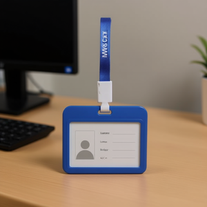 Porte-badge horizontal ILAN avec cordon de 43 cm, bleu luminescent - Product Image 2