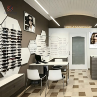 MOOKOO Présentoir à lunettes moderne personnalisé en bois blanc et gris avec éclairage LED pour un montage mural facile et luxueux