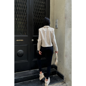 เสื้อแจ็คเก็ตหนังกลับสีหิน สไตล์มินิมอล แขนยาว สำหรับผู้หญิง ฤดูใบไม้ร่วง - Product Image 1