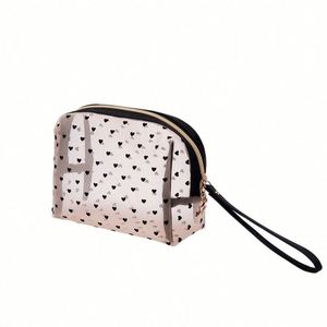 Clear Heart Pattern Cosmetic Toiletry Bag With Handle Gold Zipper Transparent <b>Travel</b> Makeup Bags Promotion <b>Gift</b> - Product Image 2