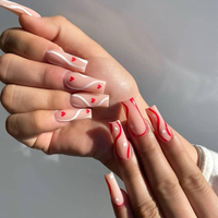 Faux ongles à presser fabriqués à la machine, longs, carrés, style français, avec strass, motifs flamme, cœur, léopard, papillon, réutilisables, OEM ODM, vente en gros