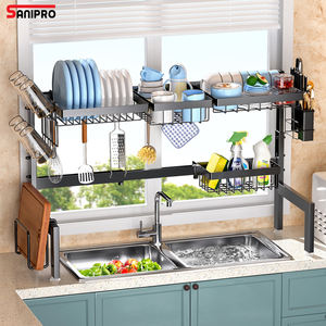 SANIPRO Organizador para el hogar 2 niveles ajustable sobre el fregadero Estantería <span class=keywords><strong>de</strong></span> cocina multifunción Bandeja <span class=keywords><strong>de</strong></span> tazón Estante <span class=keywords><strong>de</strong></span> almacenamiento <span class=keywords><strong>Escurridor</strong></span> <span class=keywords><strong>de</strong></span> <span class=keywords><strong>platos</strong></span> - Product Image 1