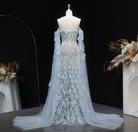Robe de soirée élégante sirène Lsz441 avec manches cape, fleurs 3D, perles et sequins, pour occasions formelles, Jancember