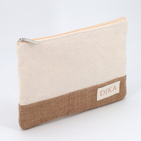 Sac de pochettes cosmétiques à fermeture éclair plate en toile de coton naturel écologique de jute impression de logo personnalisé