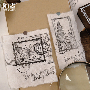 Timbres en bois <span class=keywords><strong>MOMO</strong></span> - Série Time Retro, Collage de journal vintage, Écriture anglaise, Timbres, Papillons et Plantes - Product Image 4