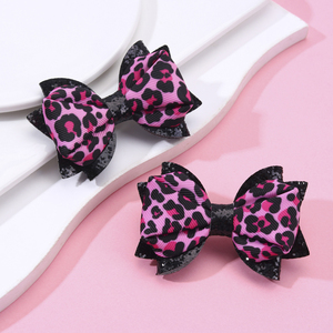 CN 3 pulgadas Boutique Classic Glitter Hair Bow Ribbon Leopard Print Hair Clip para niños pequeños niñas - Product Image 6