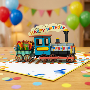Nouvelle carte de vœux créative 3D en papier, motif animalier, style train, faite à la main, pour anniversaire, décoration intérieure, Nouvel An 2025 - Product Image 1