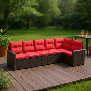Conjunto de Sofás de Patio de Ratán Sintético Marrón para 6 Personas, Muebles de Exterior Duraderos, Diseño Contemporáneo, Estilo Moderno - Product Image 2